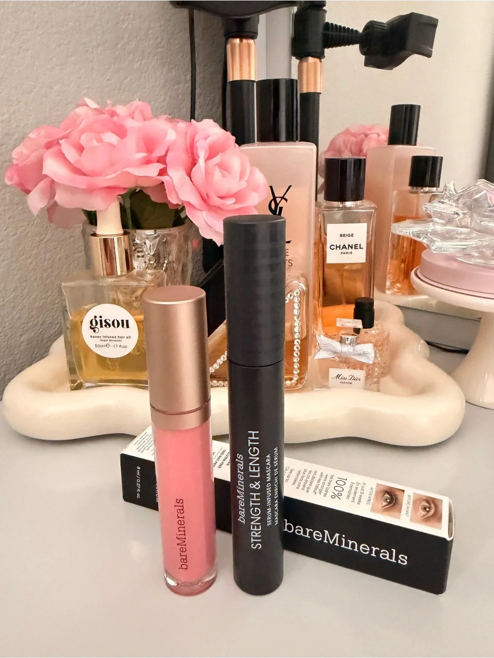 NEW Bundle bareMinerals Pink Lip Gloss & Black Strength & Length Mascara Duo